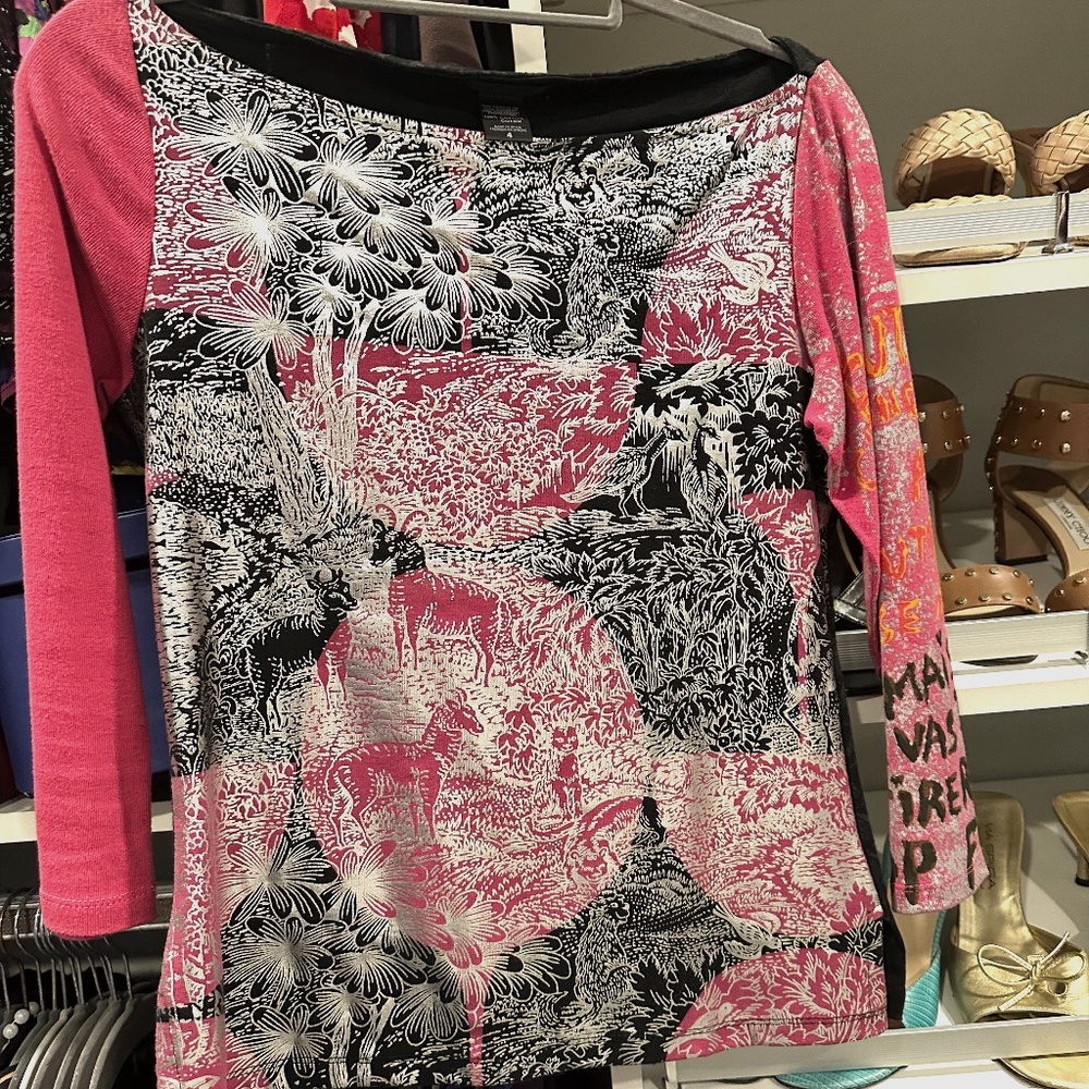 Custo’s Barcelona Vintage 3/4 sleeve Pink, Black and Silver Size 4 Blouse